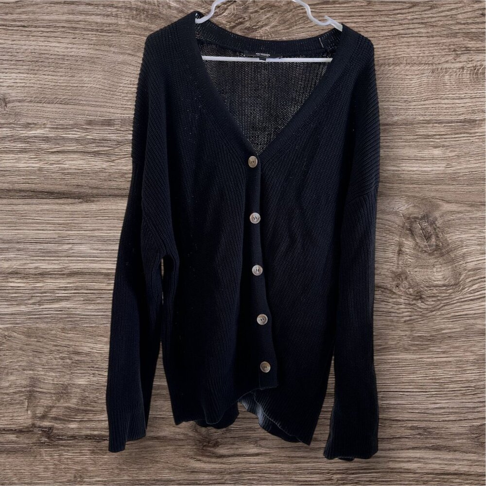 Hudson Los Angeles Solid Knit V Neck Black Button Up Cardigan 100% Cotton XL
